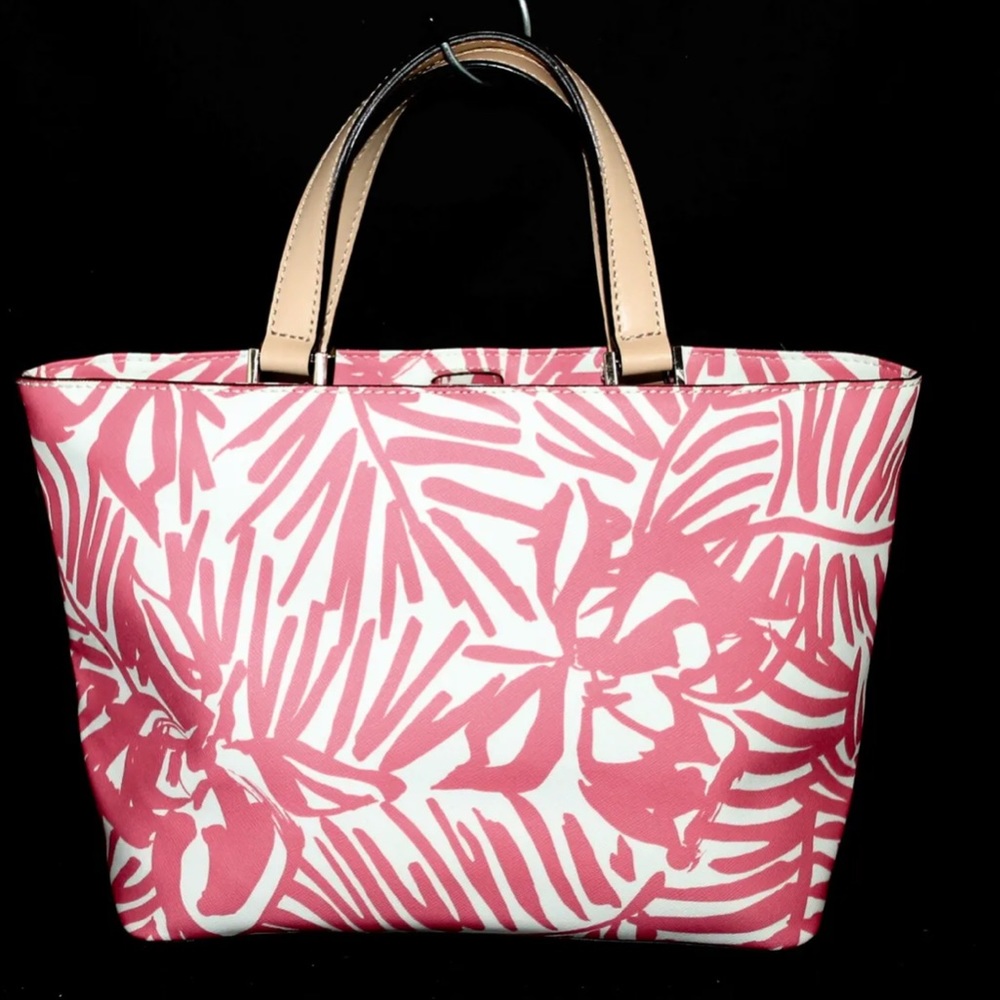 KATE SPADE Grant Street Juno Bag Satchel Mini Tote Palms White Pink NEW